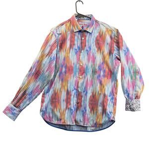 Luchiano Visconti Black Limited Edition Rainbow Button Down Dress Shirt Men L